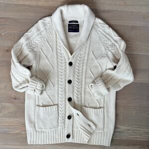 American Eagle Shawl Collar Cable Knit Cardigan Wool Blend 2013 Cream Men Large